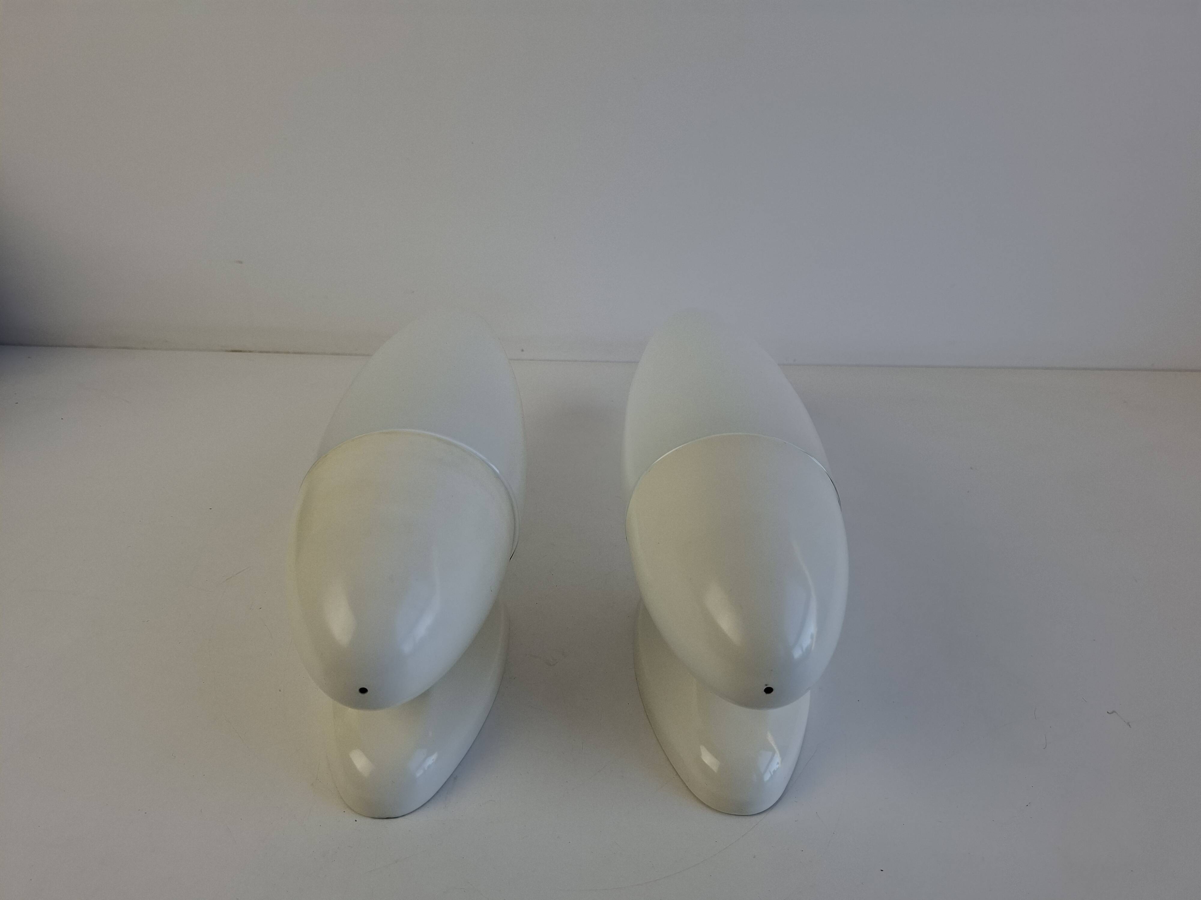 Pair of 1960s Czechoslovak Milk Glass and Bakelite Space Age Wall Sconces
