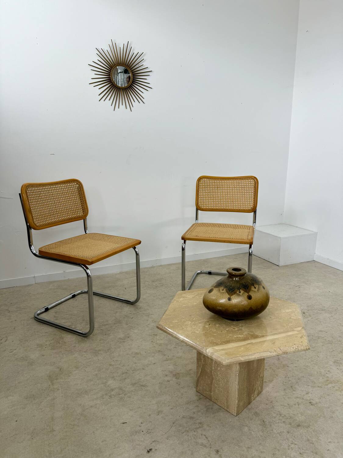 Lot of 2 identical caned chairs Cesca B32 design Marcel Breuer 1970 Made in Italy vintage