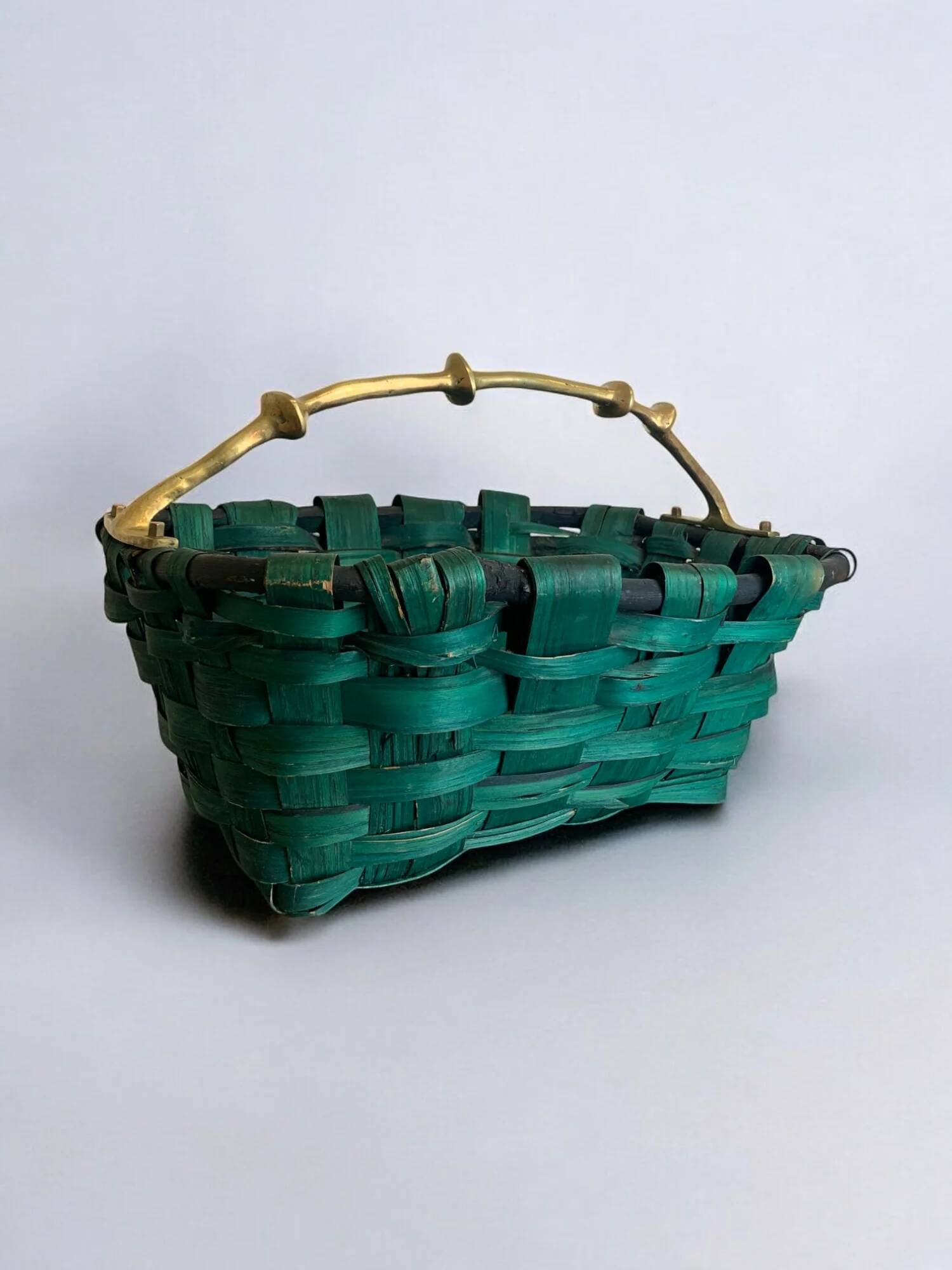 Brutalist basket by David Marshall, wood & bronze, Spain, 1970s