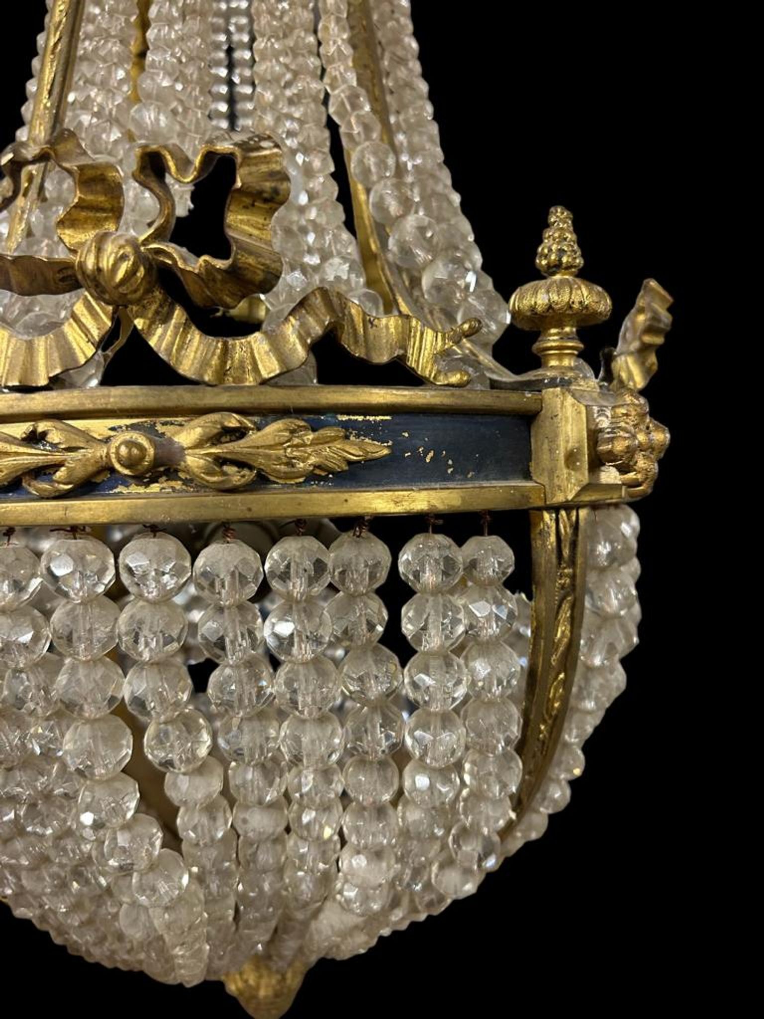 Hot air balloon chandelier in gilded bronze Louis XVI style of Napoleon III period