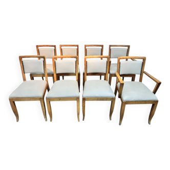 Set of 6 chairs + 2 Art Deco armchairs