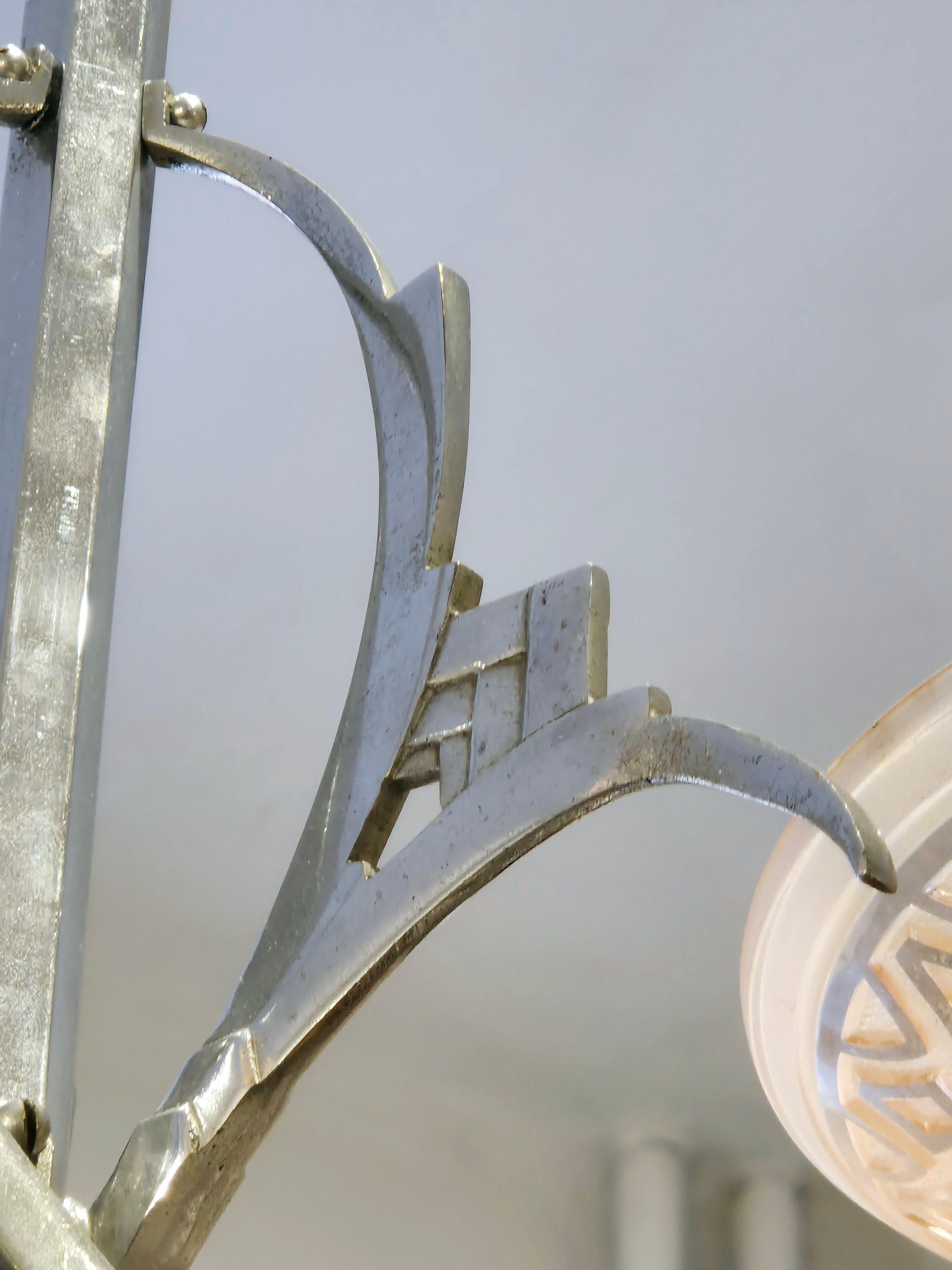 French chandelier, with pink glass shades, Art Deco