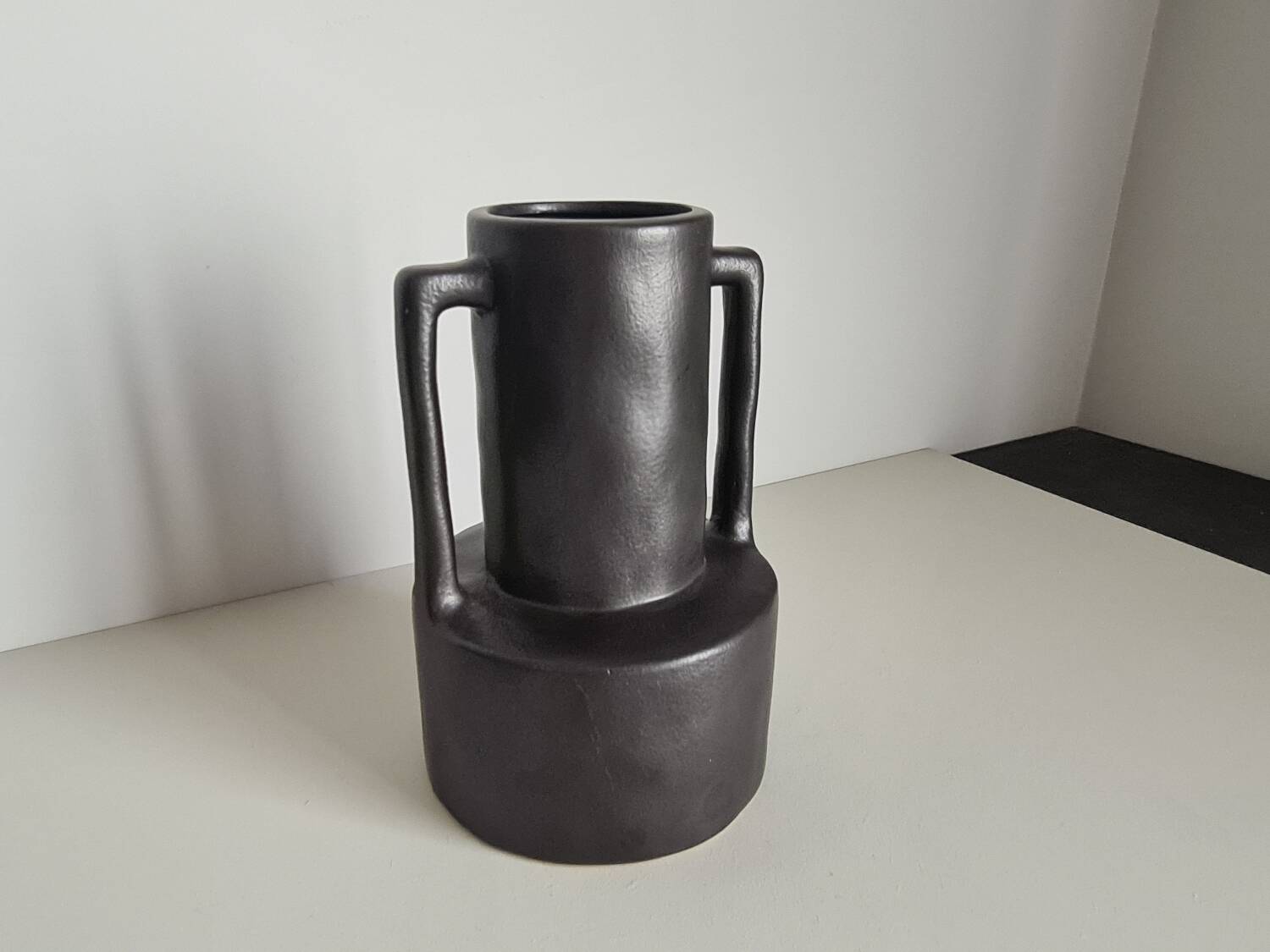 Modernist black ceramic vase / handmade / vintage
