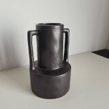 Vase moderniste en céramique noire / fabrication artisanale / vintage