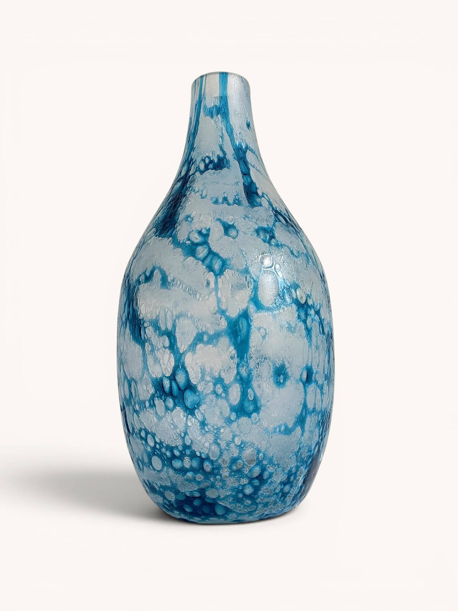 Brutalist Blue and White Reactive Art Glass Vase, Europe, 1970s