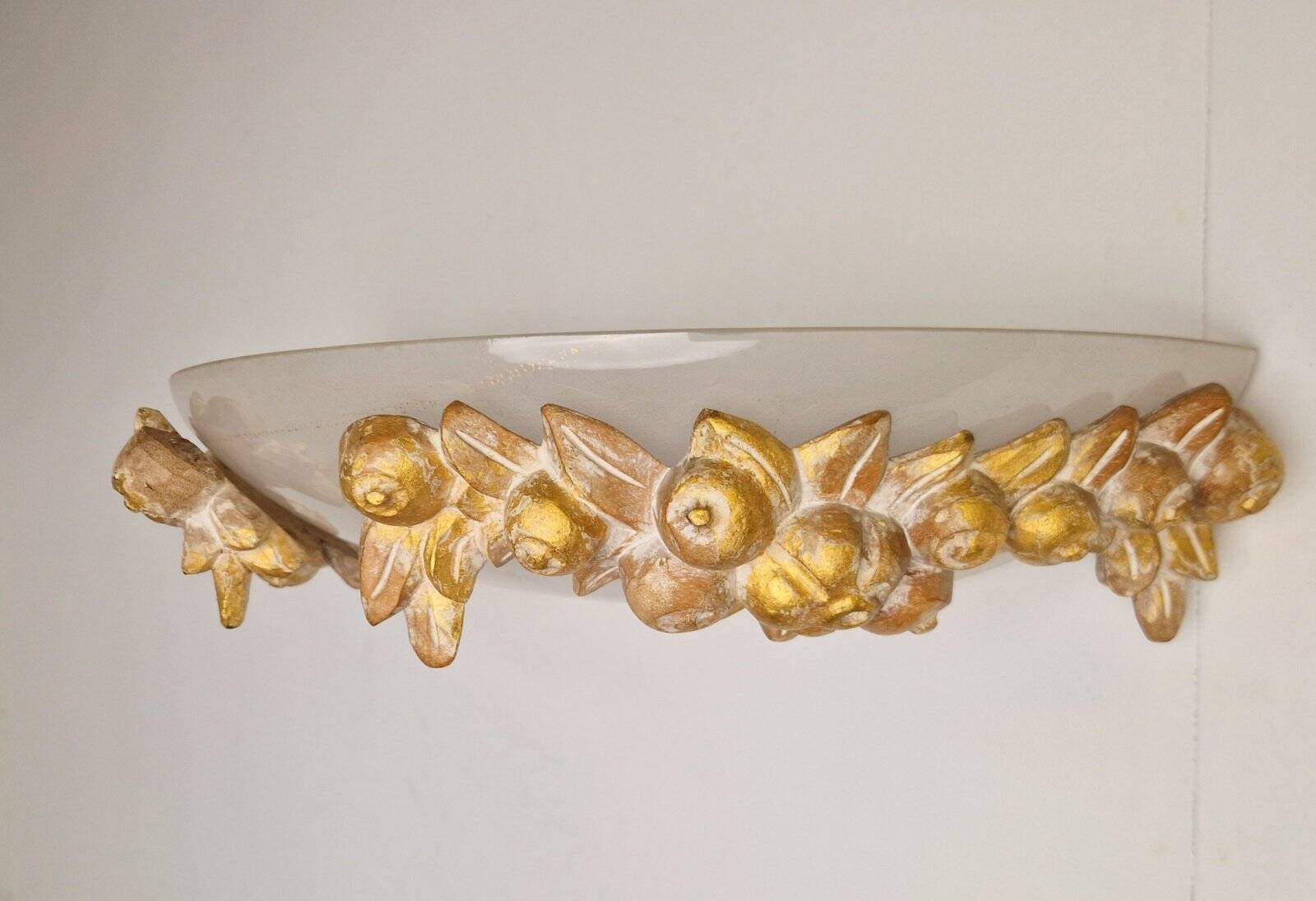 Vintage Bowl Wall Lamps in Goldleaf Murano Glass, Italy, 1970s, Set of 2