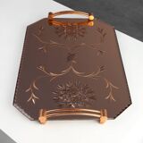 Art Deco Mirrored Glass and Copper Tray, Belgium ca. 1920