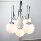 Vintage Italian Chrome and Opaline Chandelier, 1970s