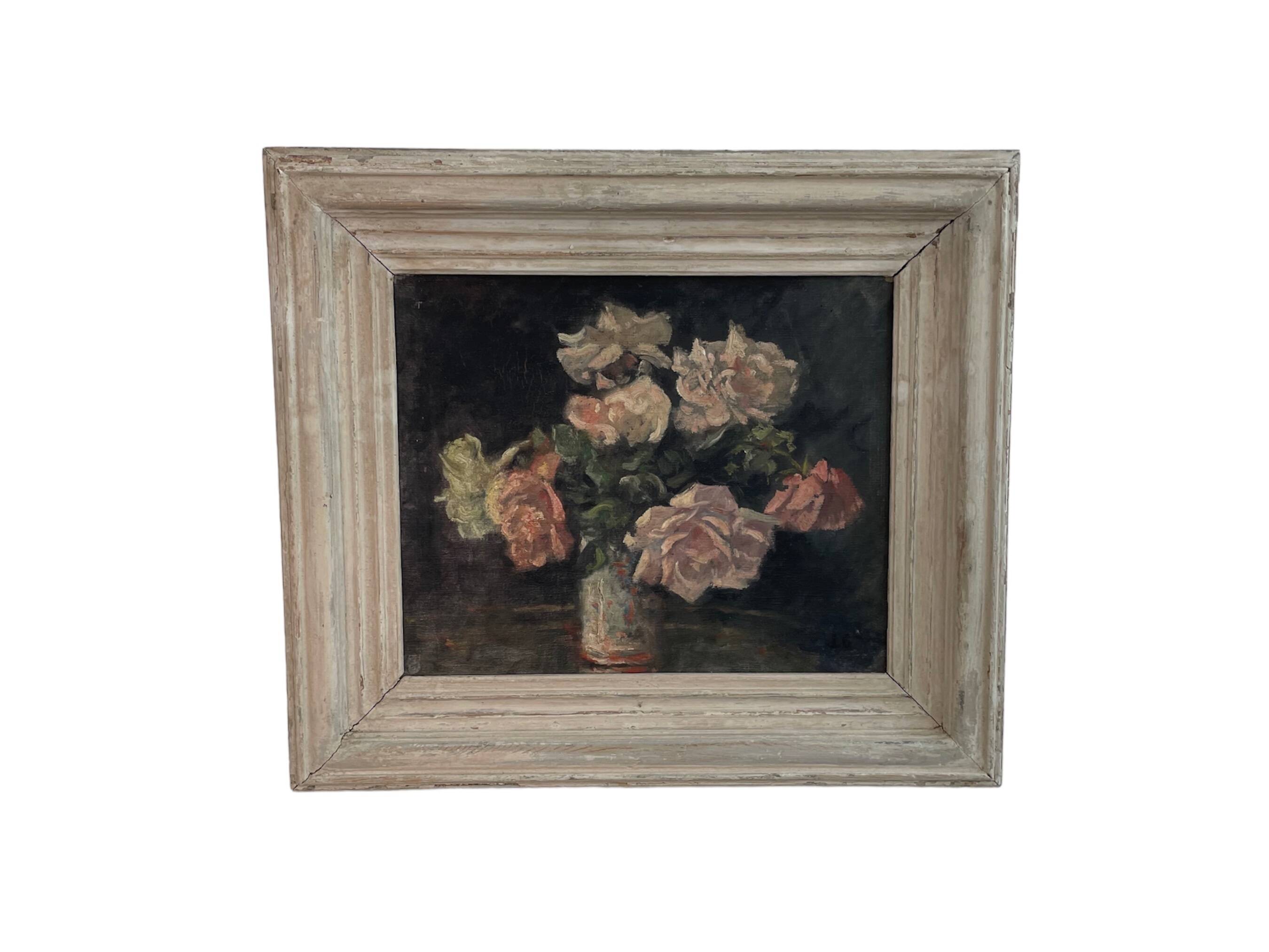Peinture à l'huile sur toile, nature morte aux fleurs, bouquet, école française, début XXème, cadre
