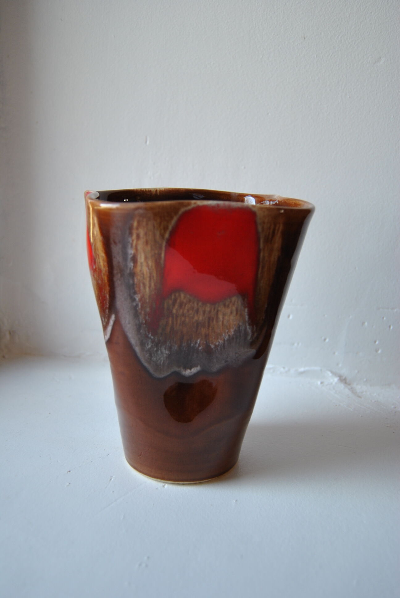 Vallauris vase brown/red - 70s - authentic vintage