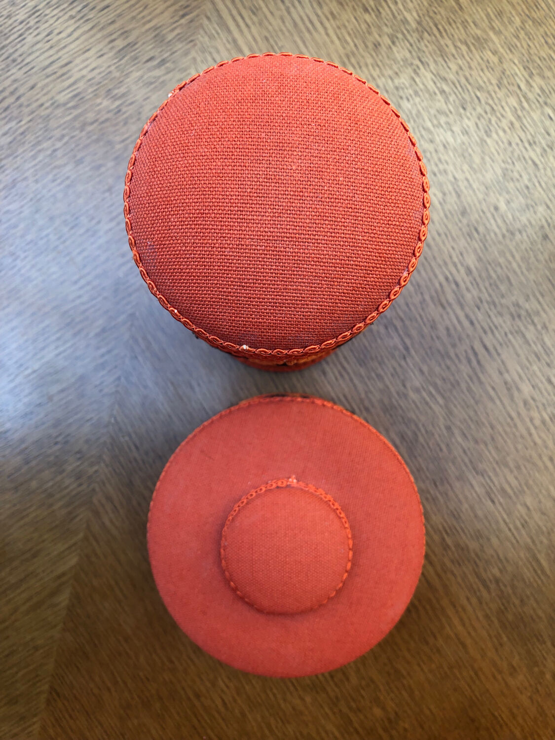 Vintage orange toilet storage boxes