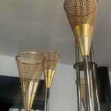 Lustre vintage en laiton et rigitulle 6 feux