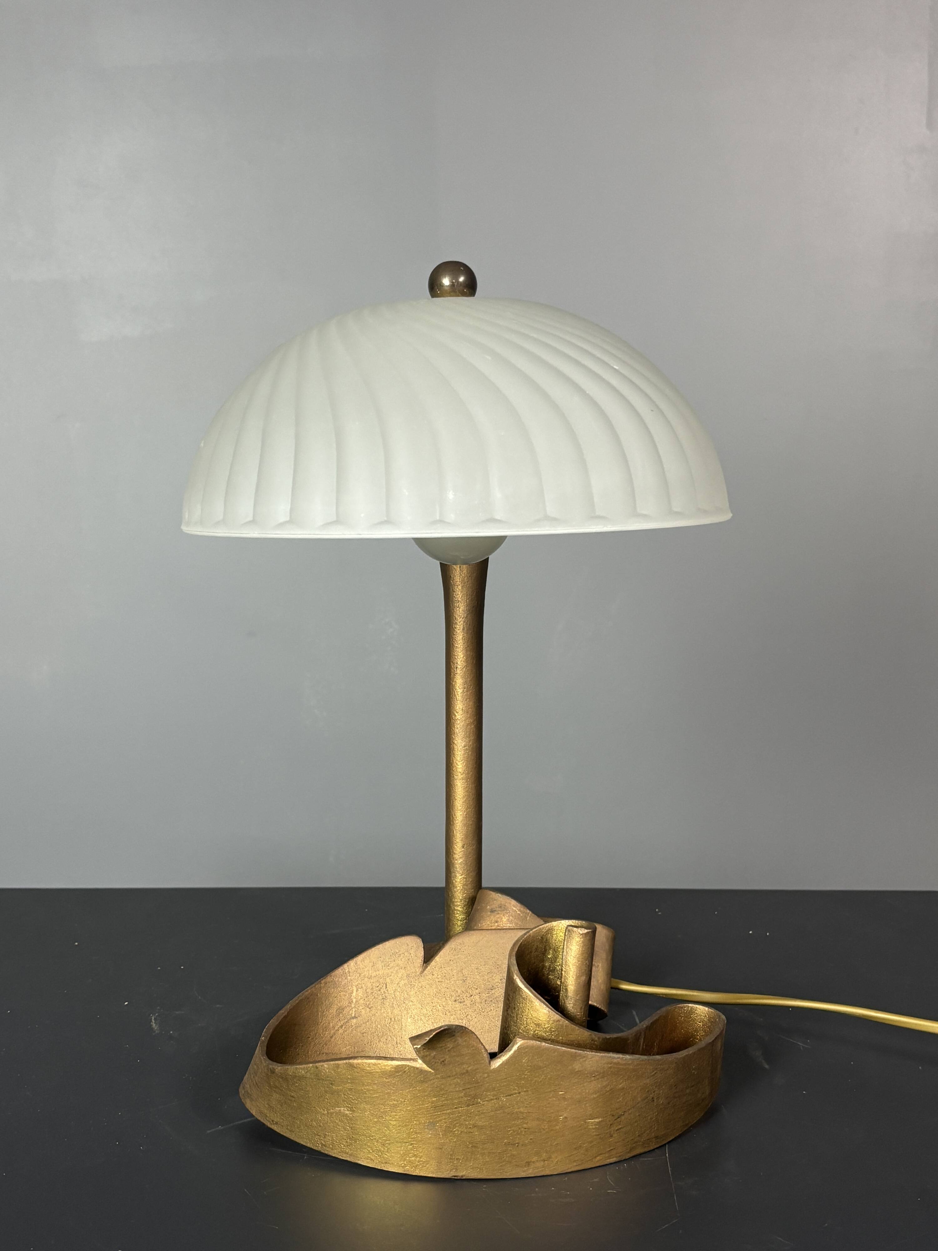 Artisanal hand made brutalist art deco style wrought iron desk lamp, 1980s
