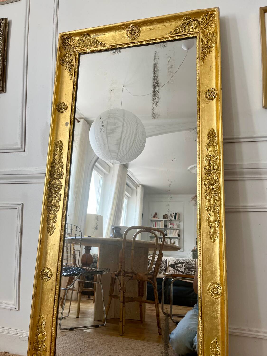 Antique mirror gilded with gold leaf 76cmx160cm