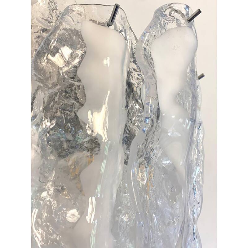 Set of Two Transparent and White “Fiamma” Murano Glass Wall Sconces