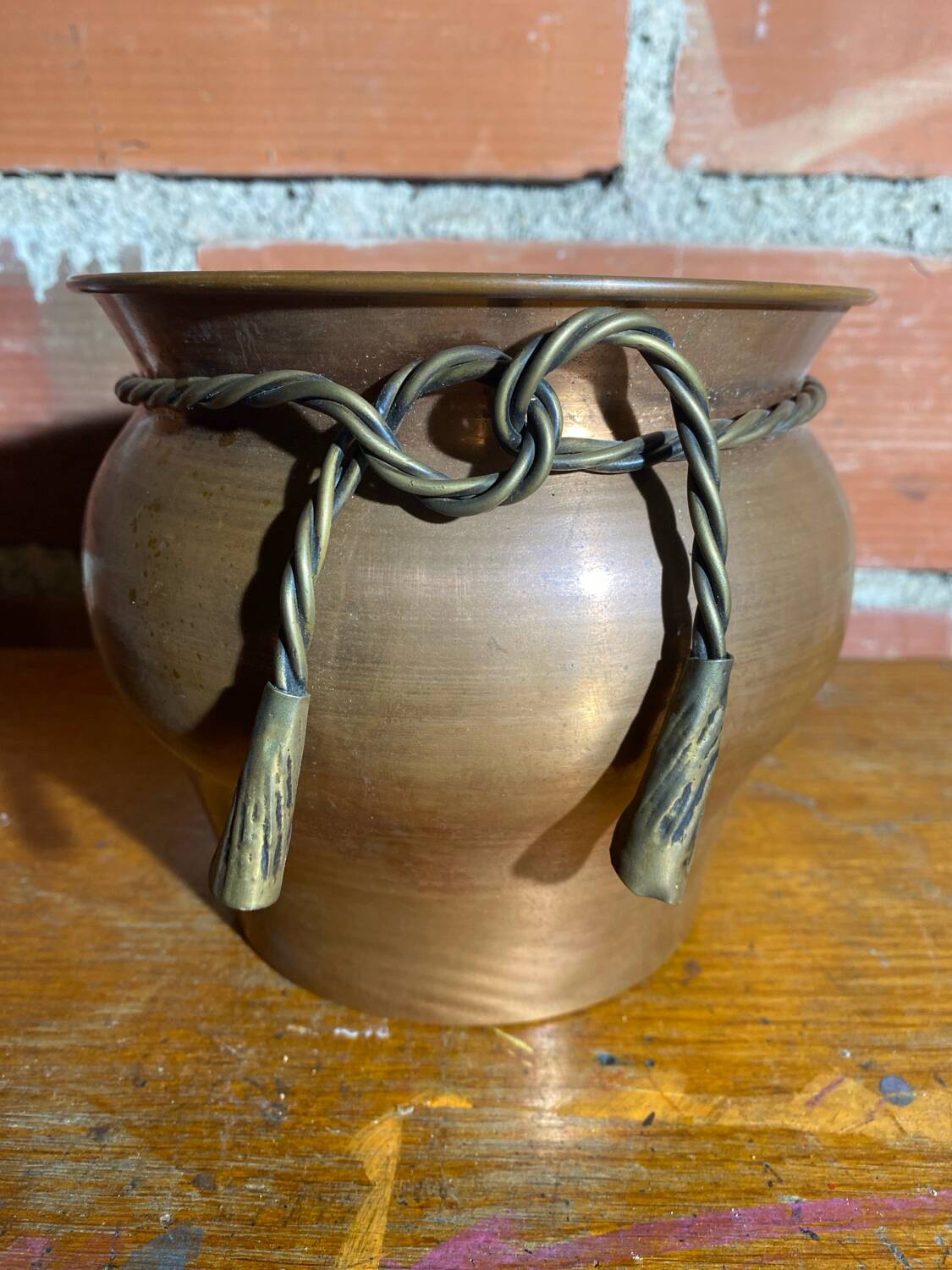 Antique Jean Paul THEVENOT Copper & Brass Planter Made in France Vintage