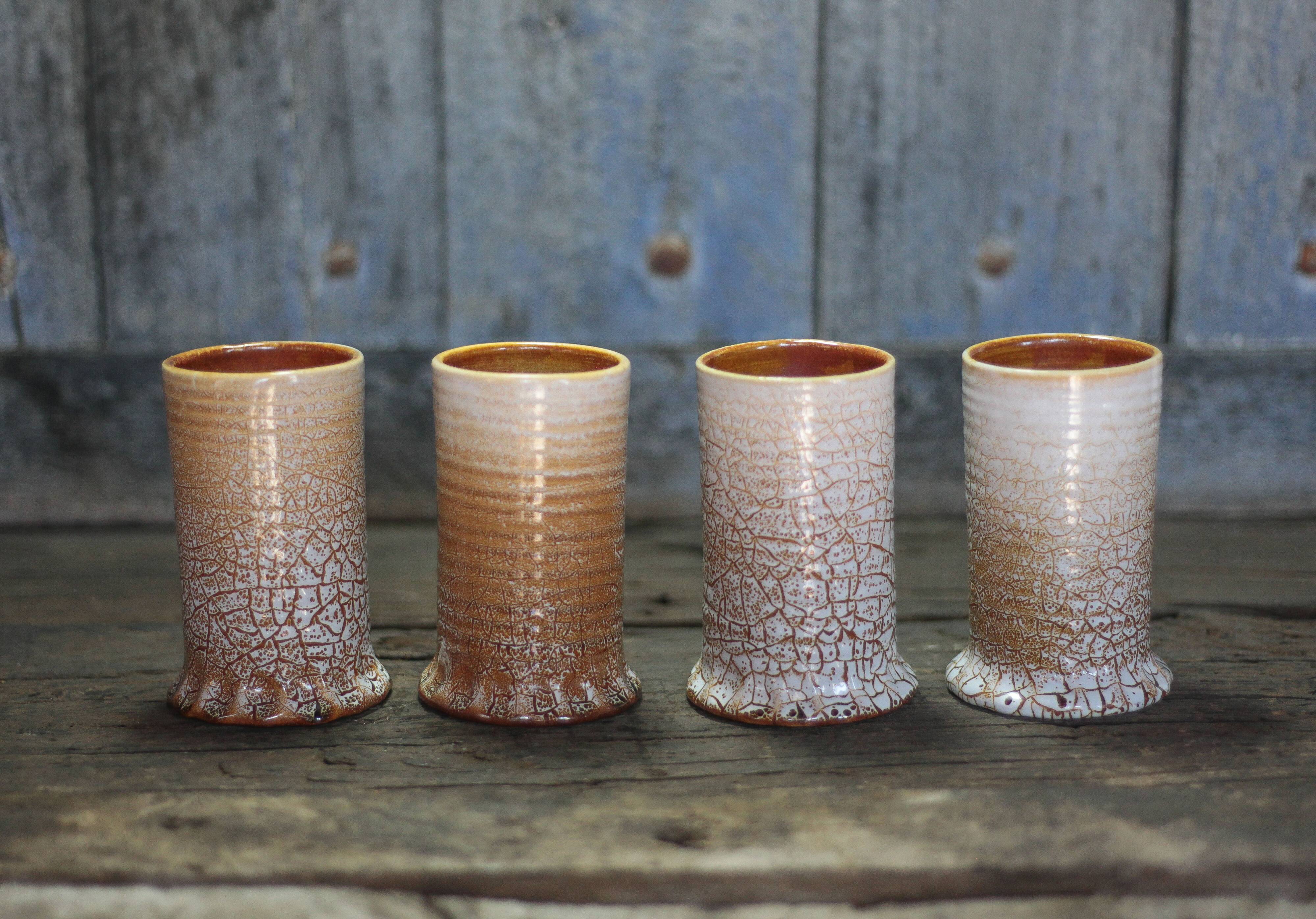 Ceramic service mug Accolay crackle effect X 4, signed tankard, art of the