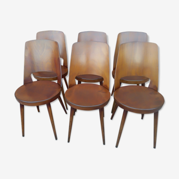 Suite de 6 chaises de bistrot Baumann modèle Mondor années 1960