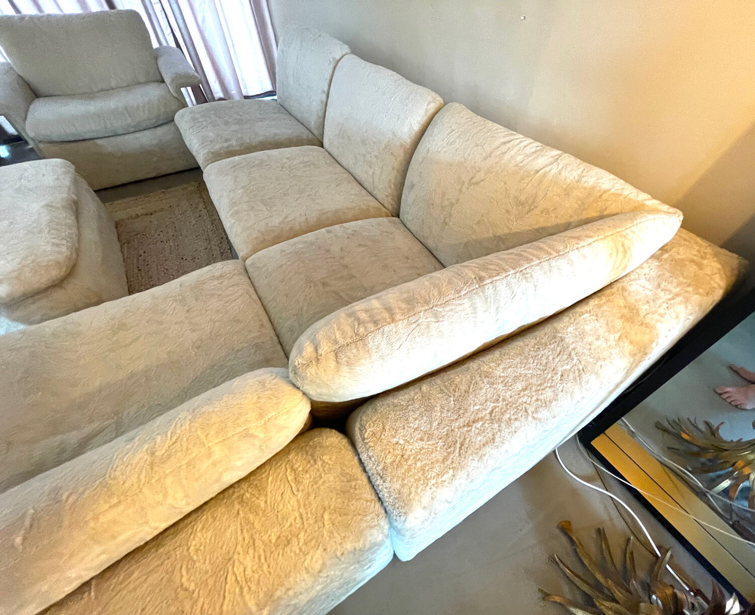 Modular corner sofa white pluche 7 elements