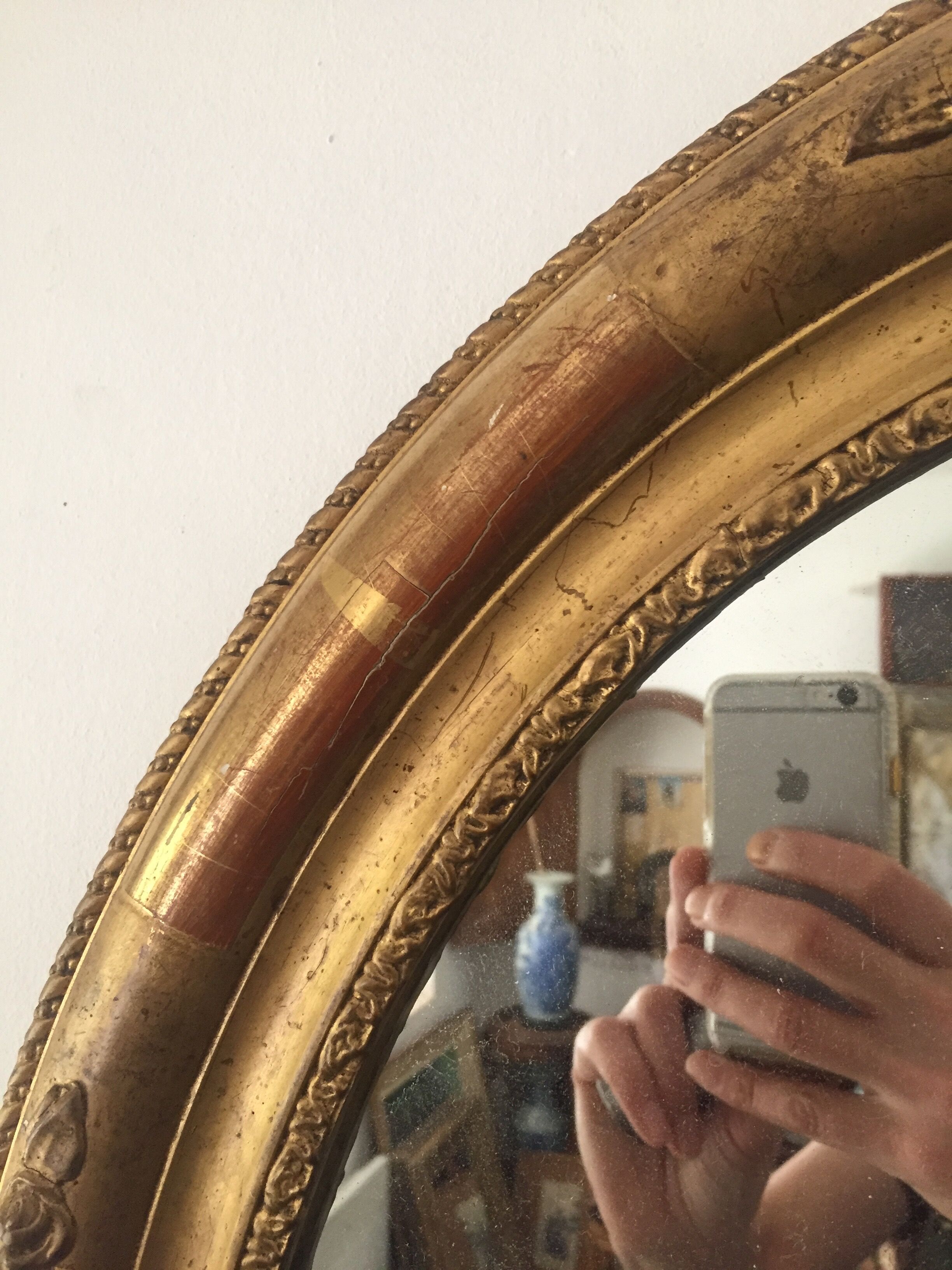 Ovoid mirror/Wood&Stucco/Gold leaf gilding/Debut XXth