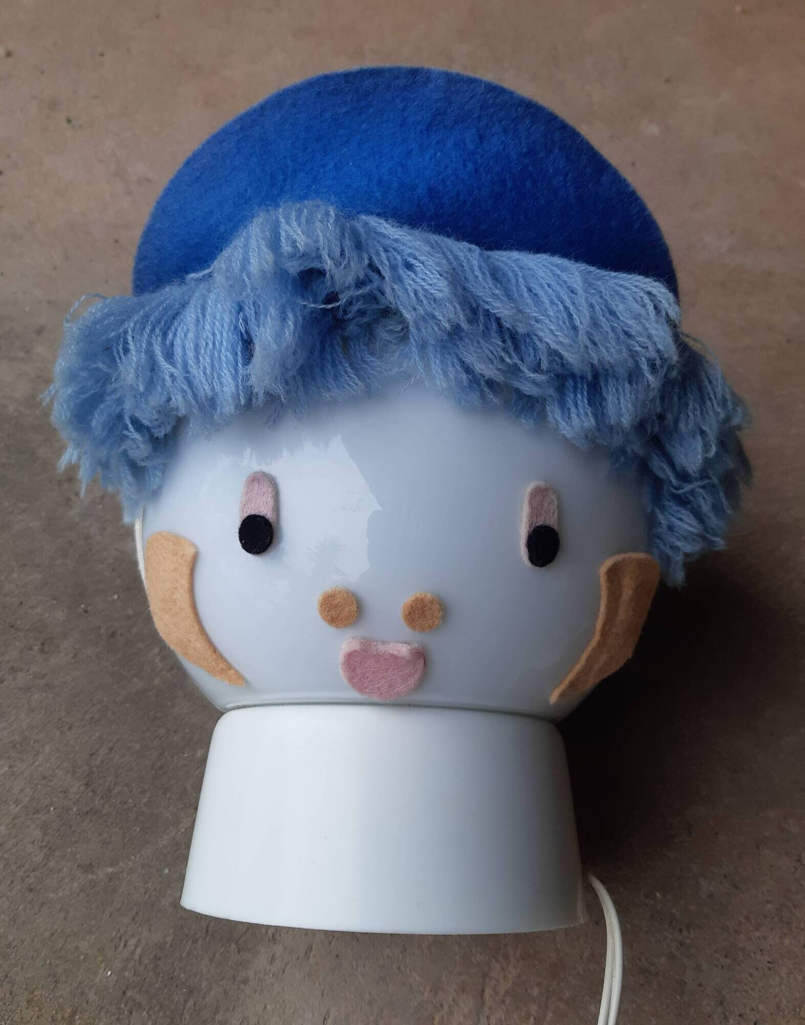 Small blue bedside lamp, child's head globe, vintage 1970