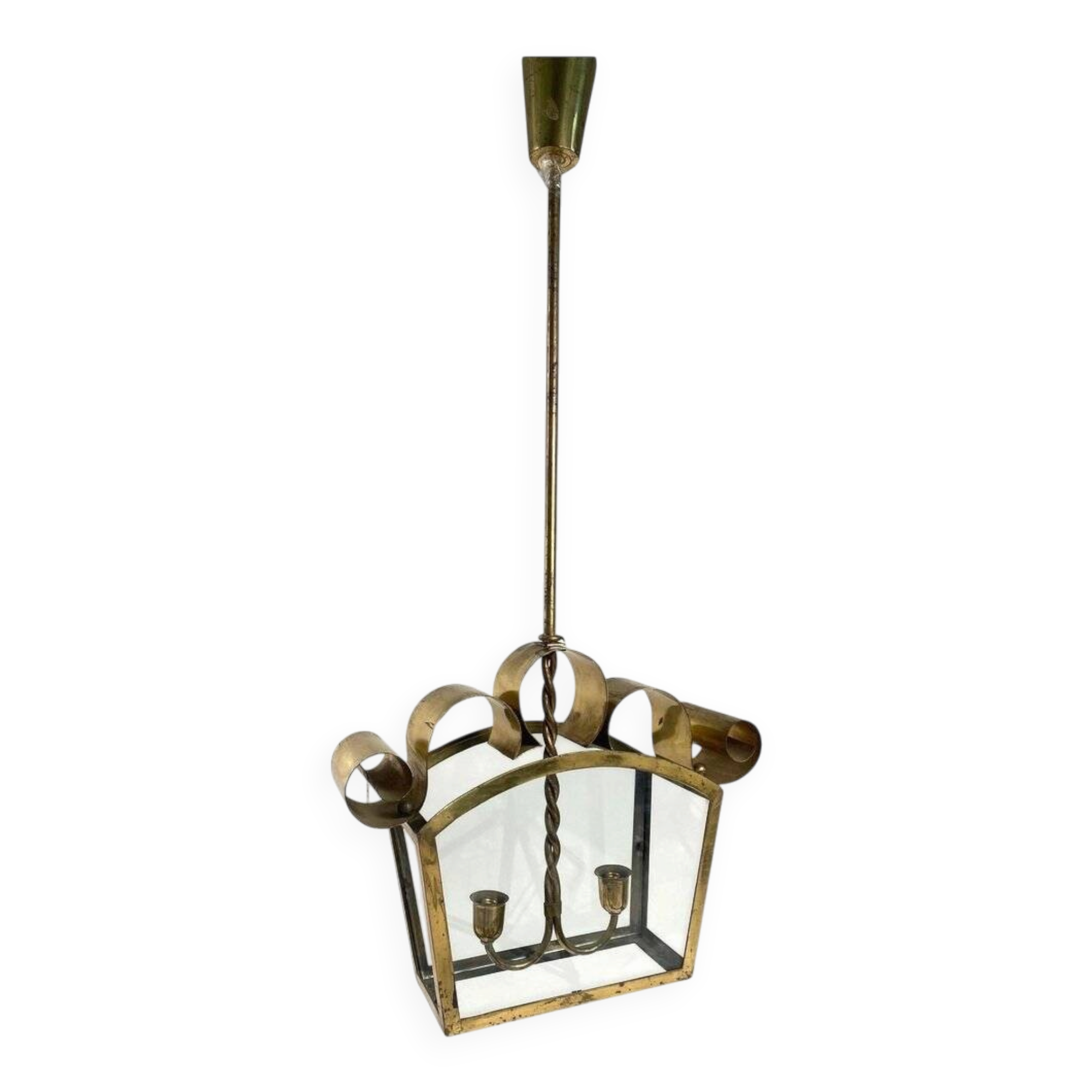 Mid-Century Italian Brass Ceiling Lamp in the style of Fontana Arte, 1950s