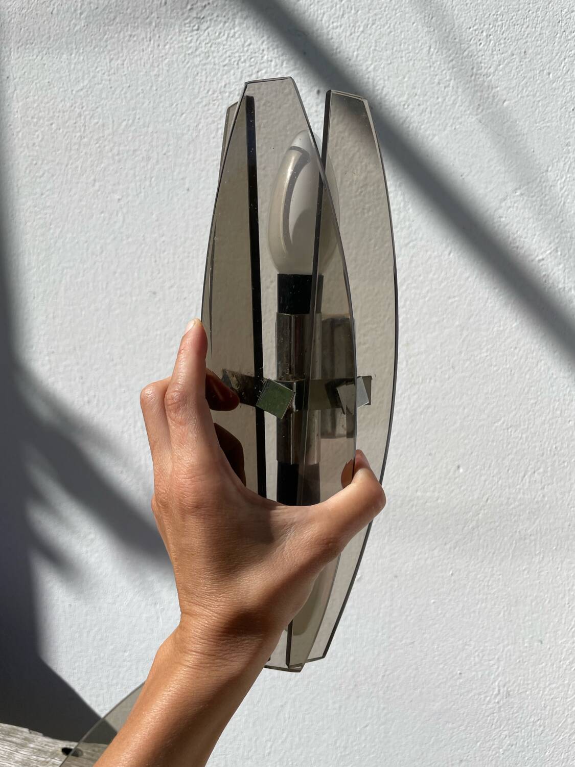 Pair of Italian Veca smoked glass wall lights