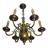 Vintage French 6 Light Heavy Brass Flemish Style Chandelier Card Drips 4050