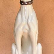 Large white glazed ceramic greyhound – signed – 92 cm