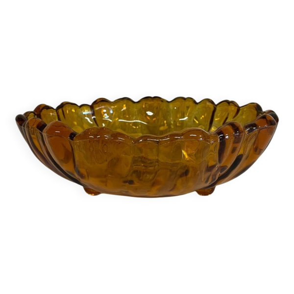 Grande coupelle vintage en verre ambré – 28 cm