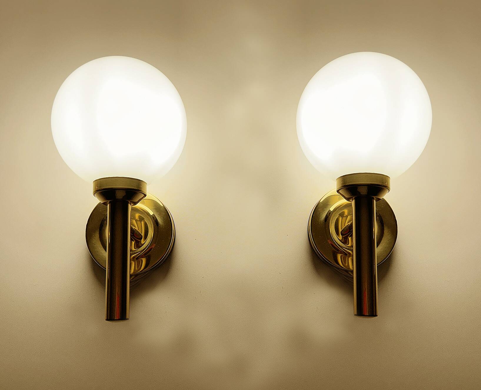 3 Vintage Scandinavian Glass and Brass Wall Lights
