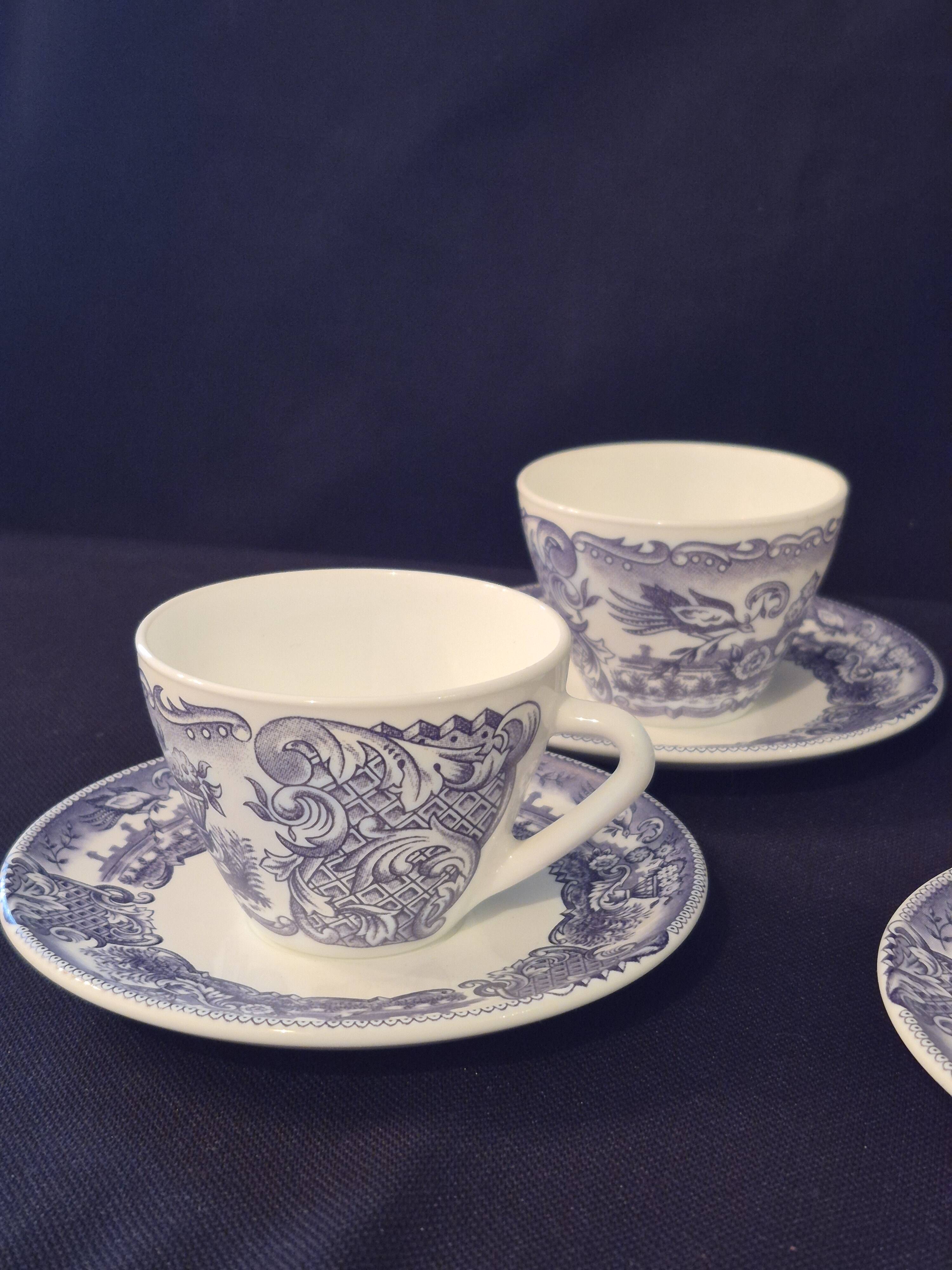 Set of six cups and saucers in opaline, vintage, RIVANEL