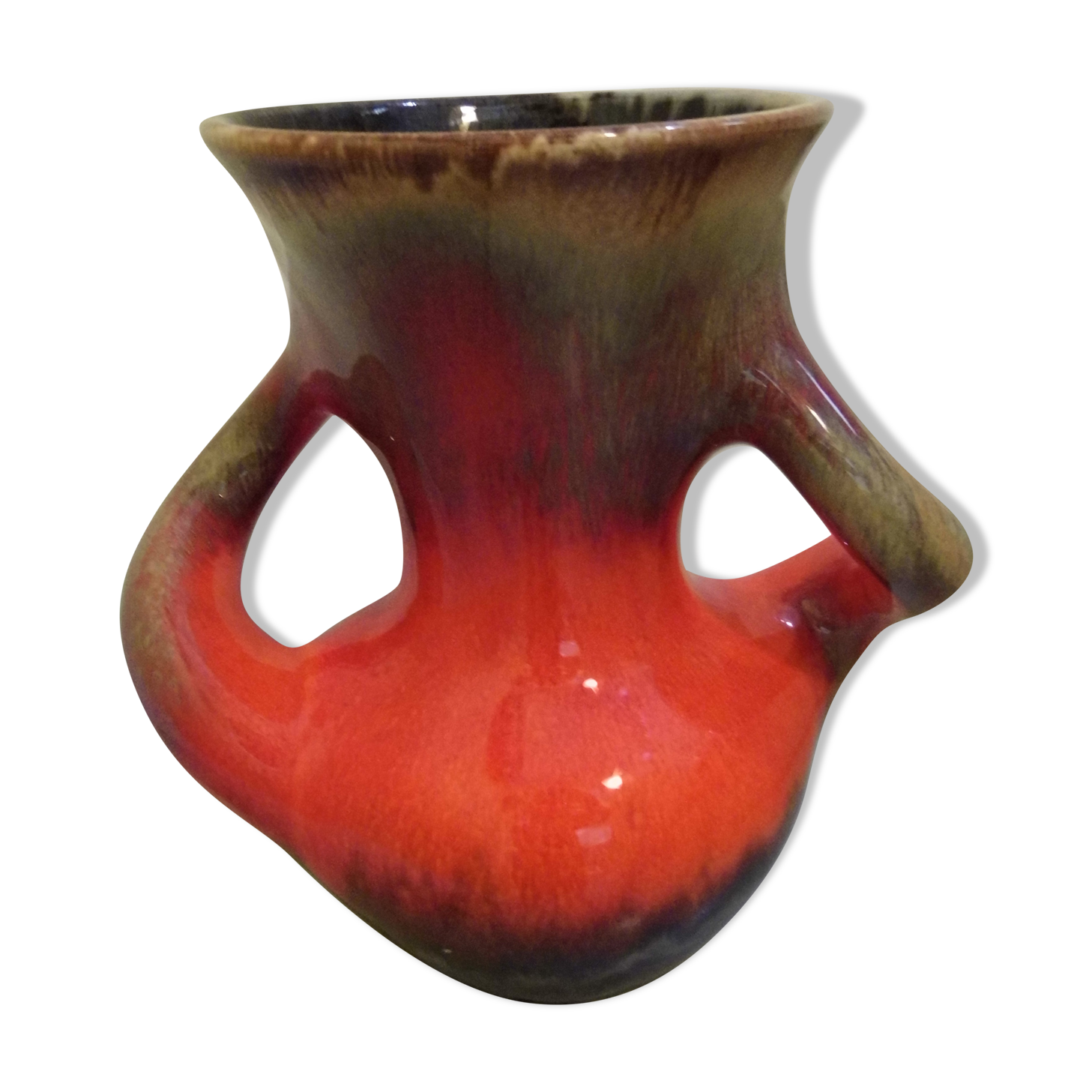 Red ceramic vase vallauris, vintage 50s/60s