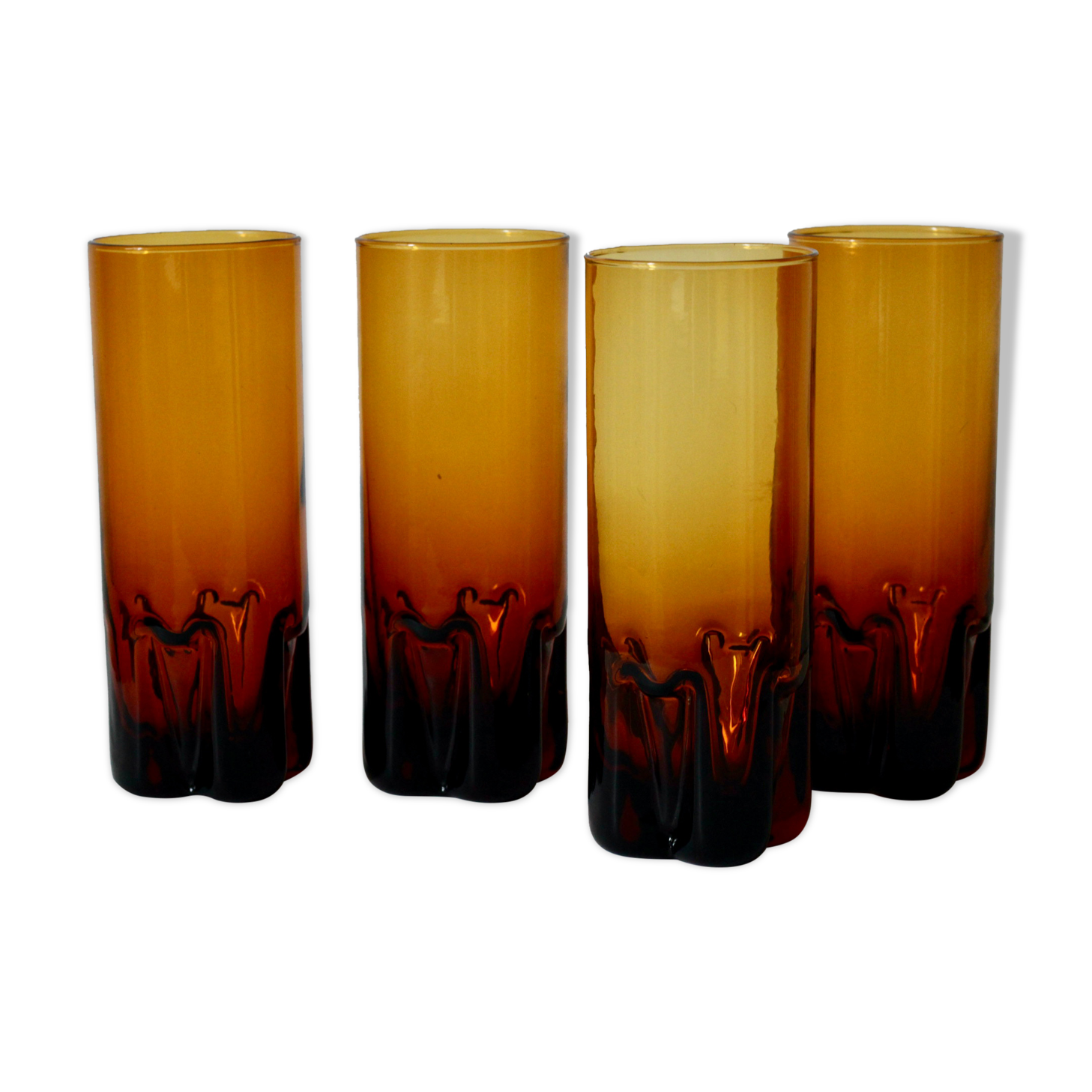 Set of 4 vintage glasses long amber drink