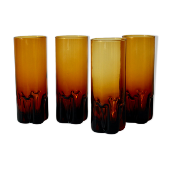 Set of 4 vintage glasses long amber drink