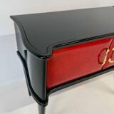 Pair of Italian Art Deco Nightstands in Red Parchment and Black Lacquer, 19