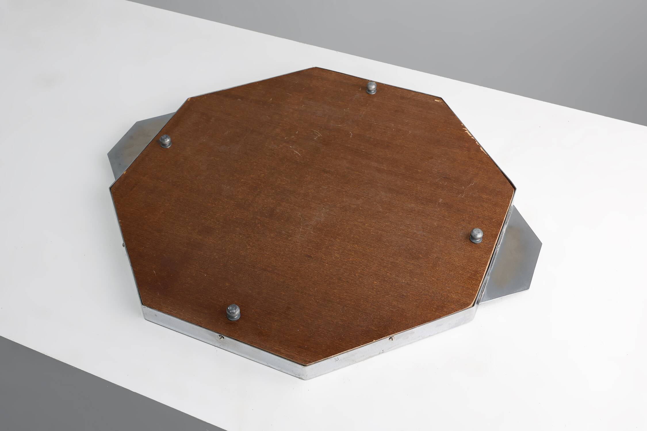 French Art Deco geometric octagonal Chrome and Mirrored Plateau, circa 1930