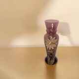Legras Montjoye, purple enamelled glass vase with daisy pattern circa 1900