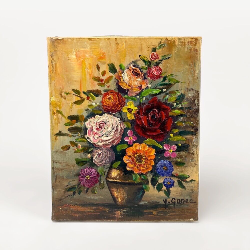 Oil on canvas still life "bouquet" Yves Gonec middle twentieth century