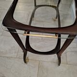 Midcentury mahogany italian bar cart with glass serving tray, 1950s