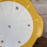 Plate with handles, ceramic serving dish with yellow border and floral decoration Sarreguemines
