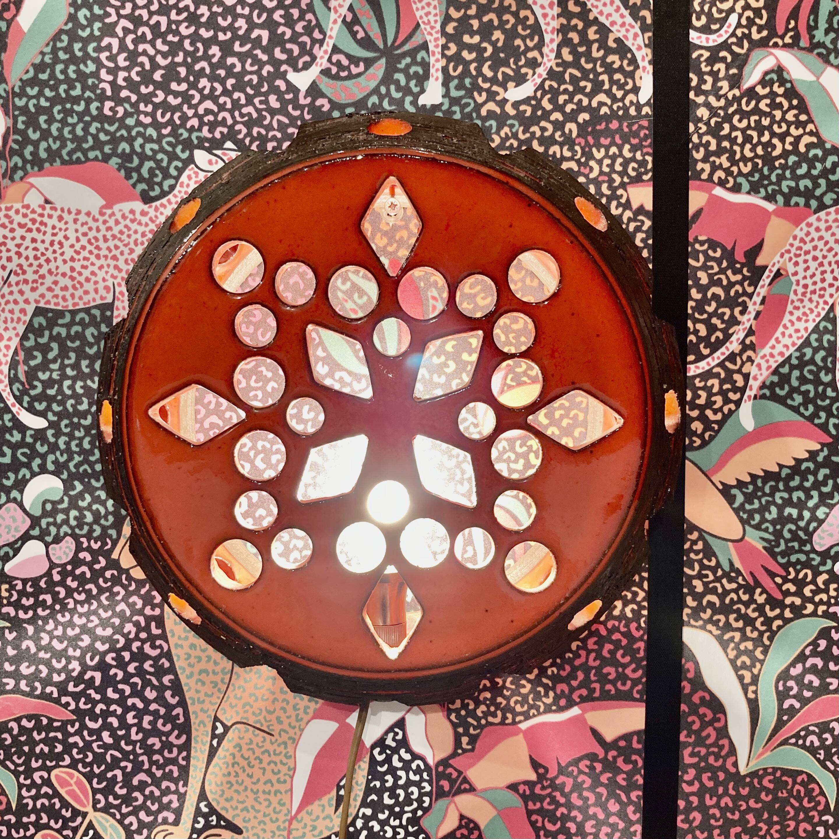 LARGE RED CERAMIC WALL LIGHT DESIGN 1950.