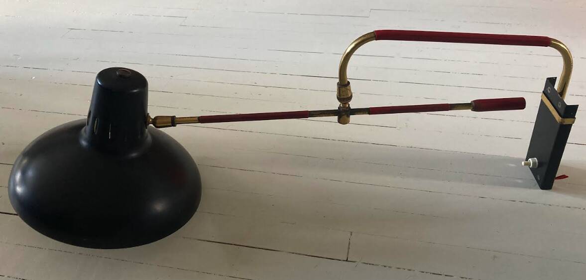 Adjustable wall lamp in black lacquered iron and brass, Italy, circa 1950