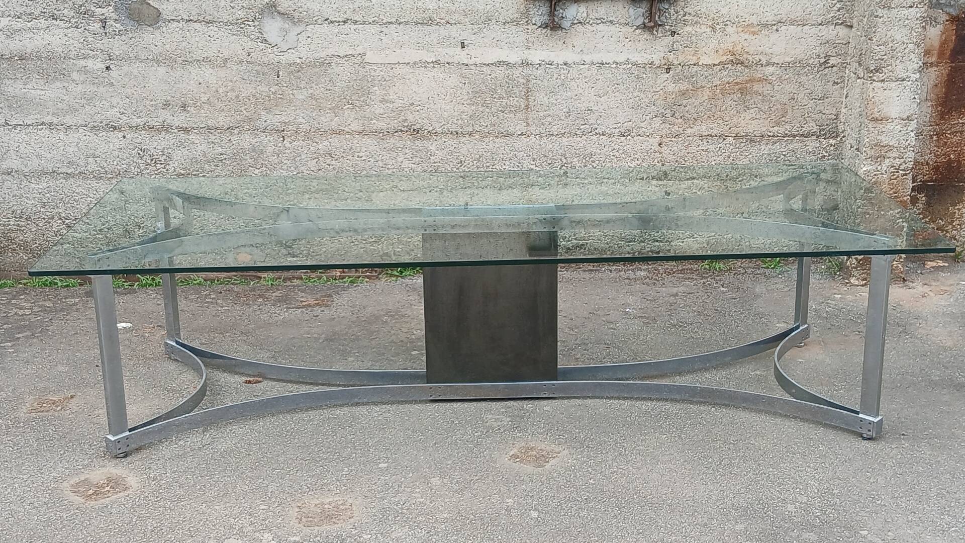 1970s glass and chrome table, 300 cm, for 12 people.