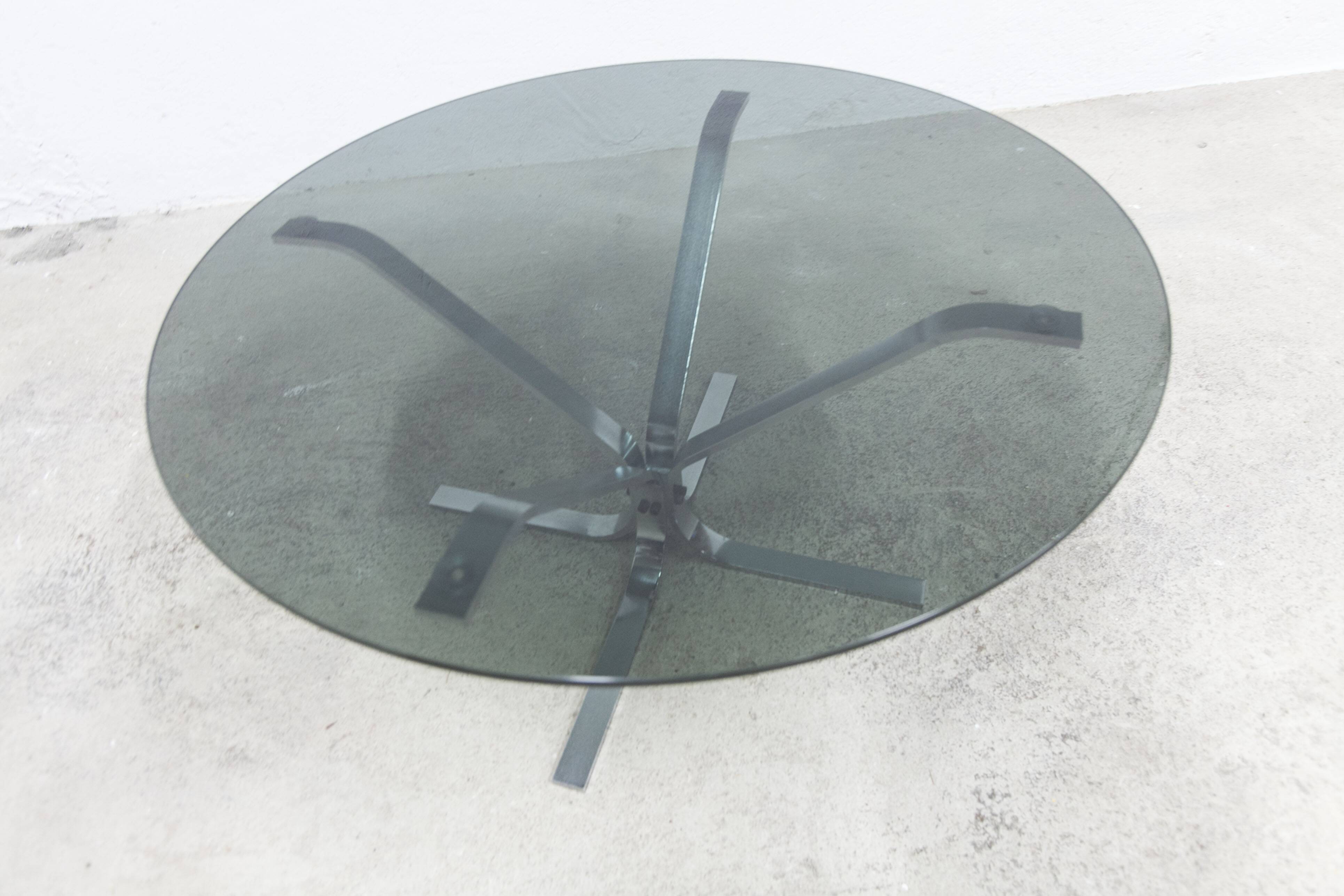1970s space age round coffee table smoked glass