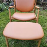 2 "The French Chair" seats by designer Finn Juhl and 1 matching footrest.