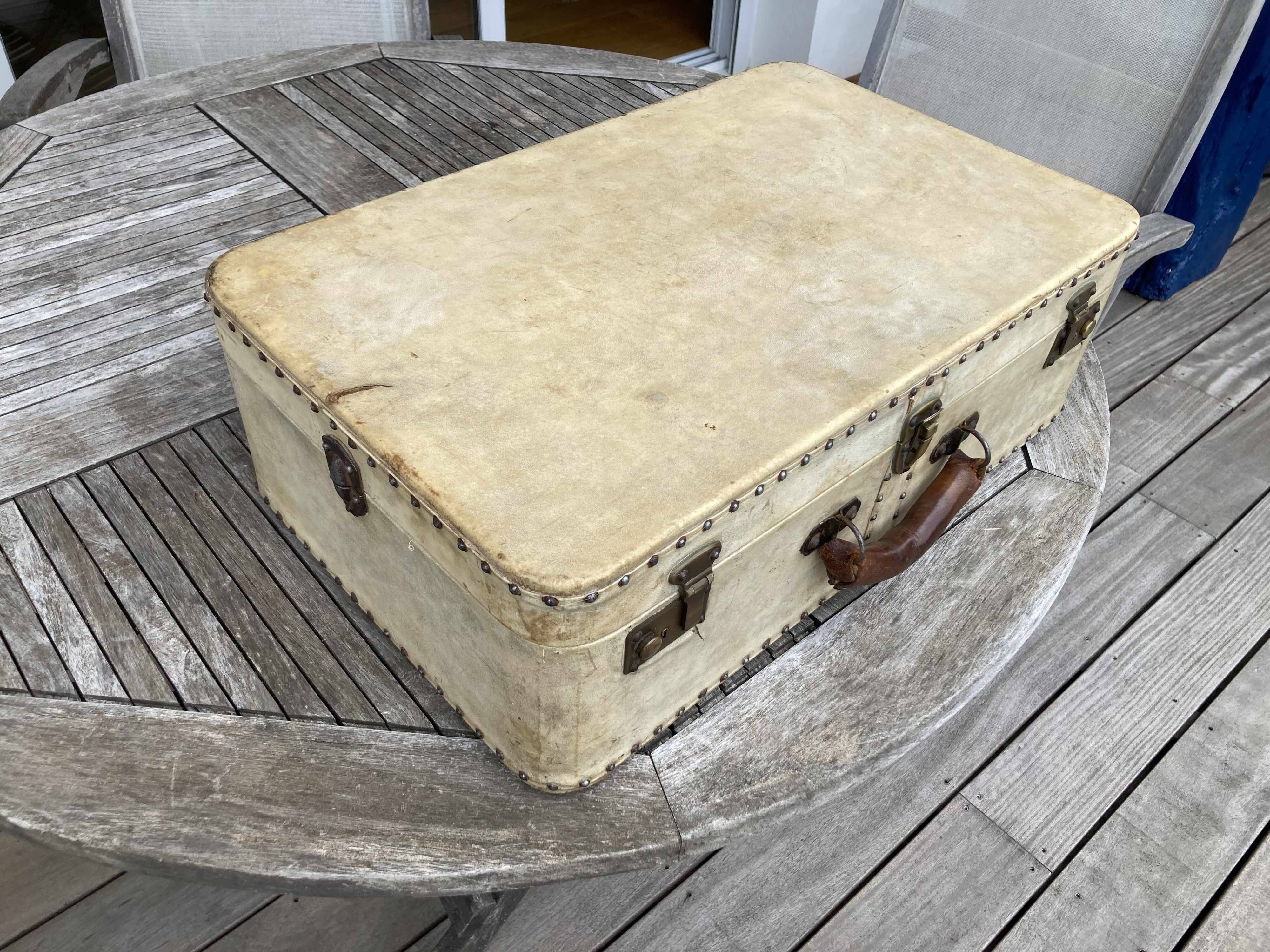 Vintale white leather suitcase