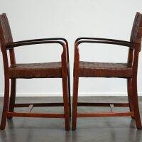 Set of 2 Schuitema design shaker chairs with seat and back in woven leather