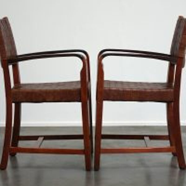 Lot de 2 chaises shaker design Schuitema avec assise et dossier en cuir tressé