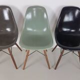 Eames Herman Miller DSW side chairs in light greige / elephant grey / seafoam green / black